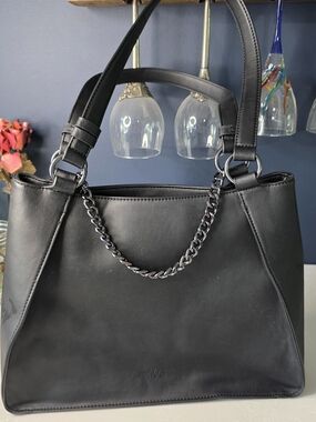 Simply Vera Vera Wang Black Shoulder Tote with Chain Accent